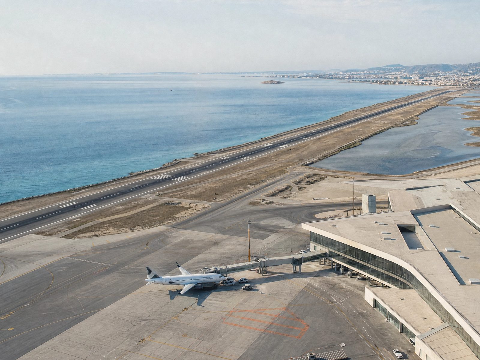 Vista aérea de una pista junto al mar